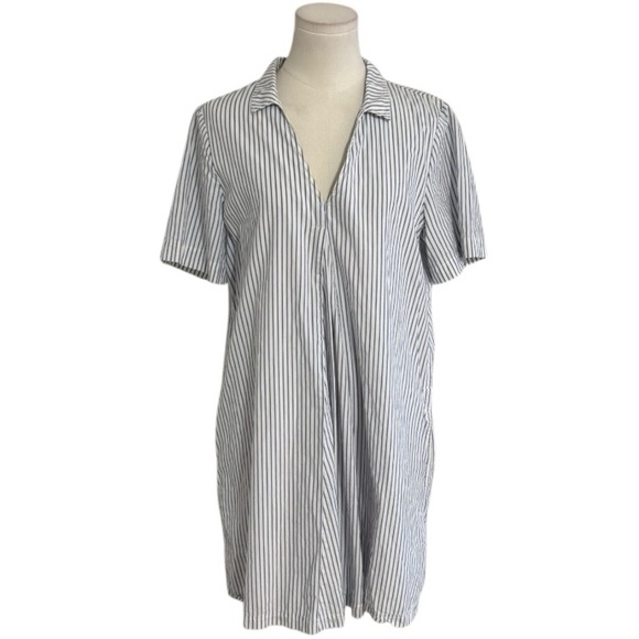MADEWELL Shirt Dress Mini Blue White Stripe Coastal Cowgirl Preppy Size M Casual - Picture 4 of 10